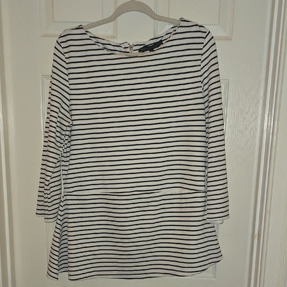 White House Black Market Monochrome Striped Top